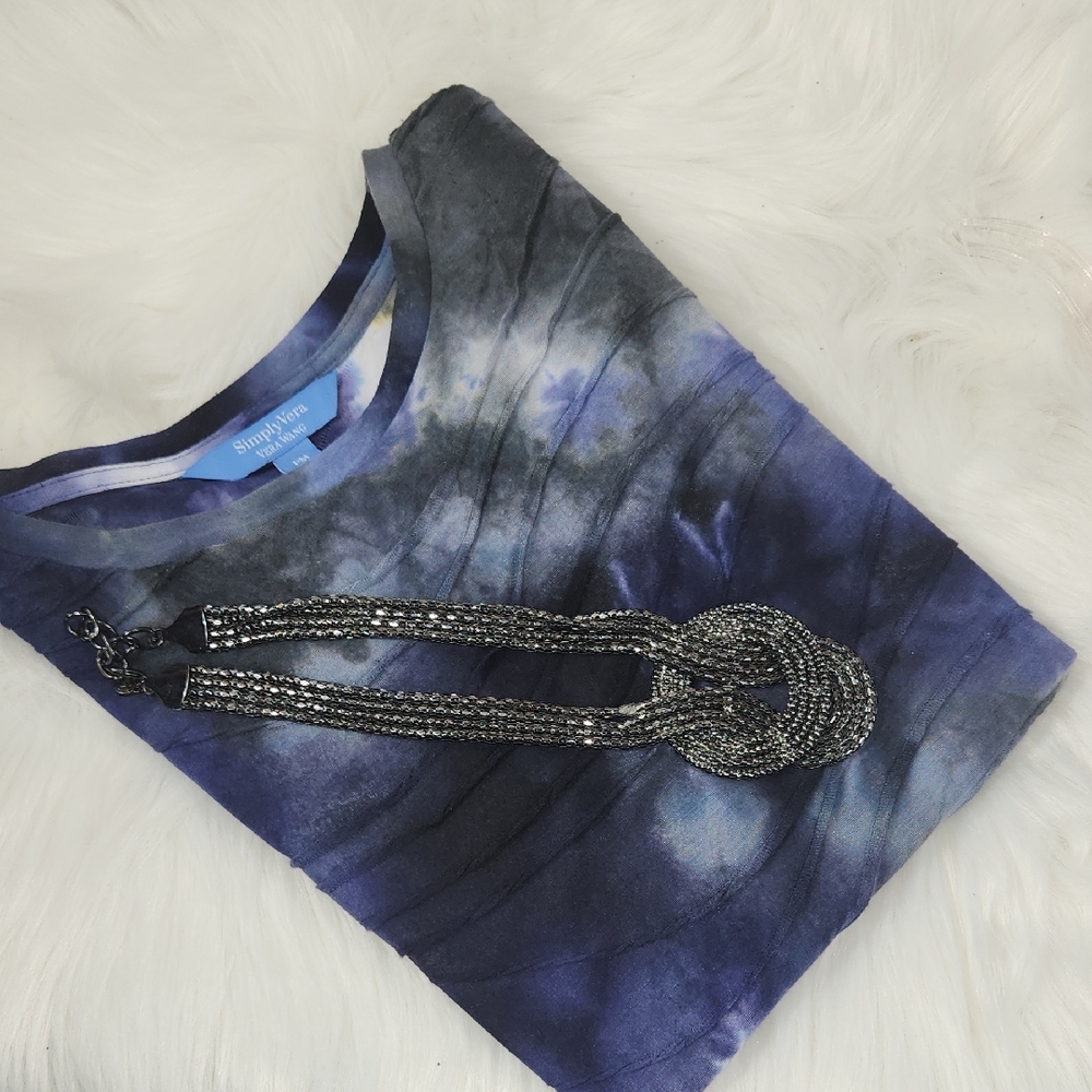 Simply Vera Vera Wang Tie-Dye Top - Blue and Black, Sz PM - Picture 9 of 9